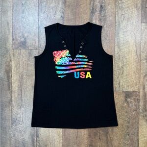 Black American Flag Tie Dye USA Graphic Women's Patriotic Tank Top Size M/L